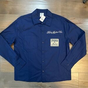 Ford Navy Button-Up Work Shirt with Embroidered Logo
